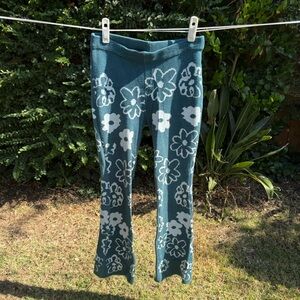 Knit blue floral flare pants size medium